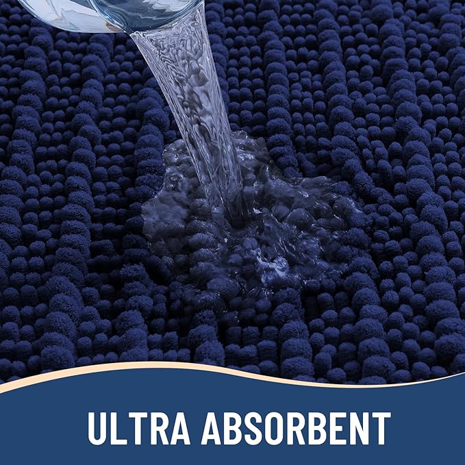Arotive Luxury Chenille Bathroom Rug Mat, Extra Soft Thick Absorbent Shaggy Bath Rugs, Non-Slip Machine Wash Dry, Plush Bath Mats for Bathroom, Shower and Tub, 60x20, Navy