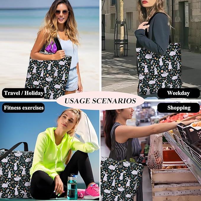 Canvas Tote Bag for Women，Cute Heavy-Duty Shoulder Bag with Zipper Pocket -Travel Tote for Grocery, Gym,Shopping