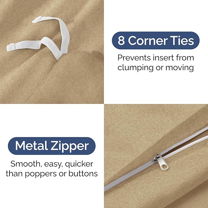 Duvet Cover Queen Size Set - Extra Soft Queen Size Duvet Cover 90 x 90 with 2 Pillow Shams - Hotel Luxury Easy Care & Fade Free w/Zipper Closures & Ties - Comfy Breathable Bedding Set (Heathered Tan)