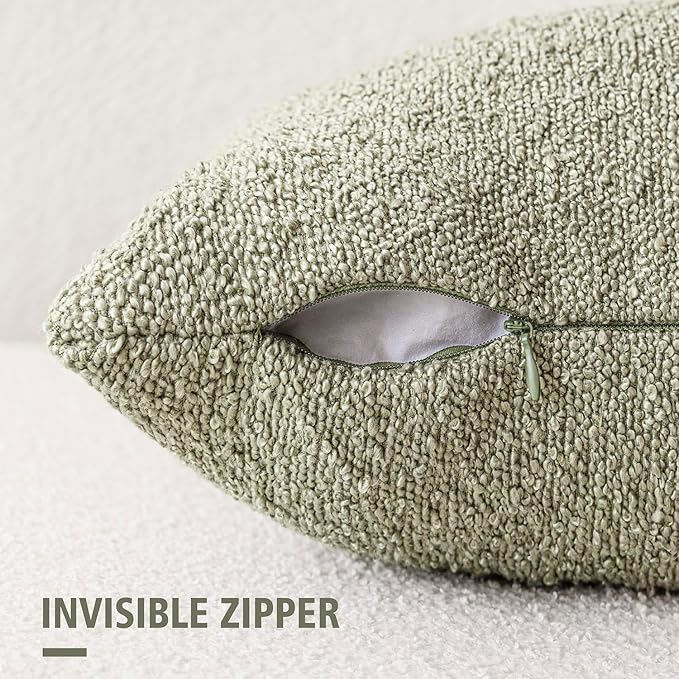 Foindtower Pack of 2 Textured Boucle Throw Pillow Covers Accent Solid Decorative Pillow Cases Cozy Woven Couch Cushion Case for Sofa Bedroom Living Room Home Decor 20x20 Inch Dirty Sage Green