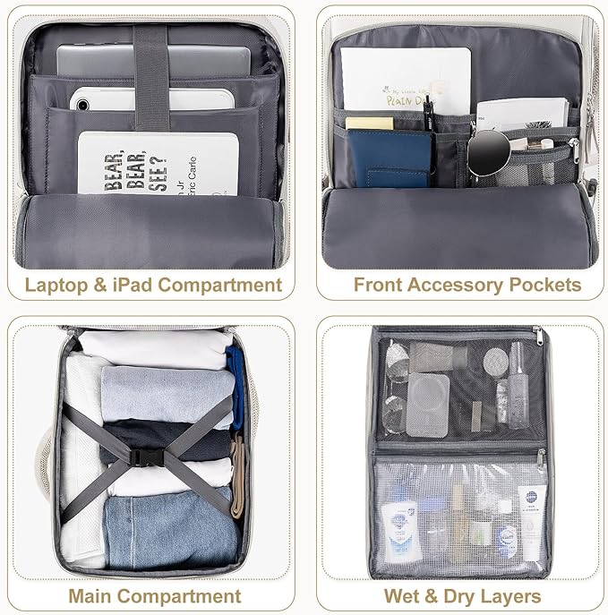 Travel Backpack for Women, Carry On Backpack Flight Approved, Personal Item Travel Bag with USB Charging Port, Casual Daypack College Bag Suitcase Backpack for Weekend, Fit 16 Inch Laptop