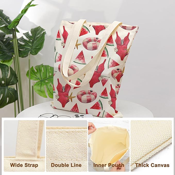 Tote Bag for Women, Canvas Tote Bag with Pockets,Canvas Shopping Bags,Reusable Grocery Bags