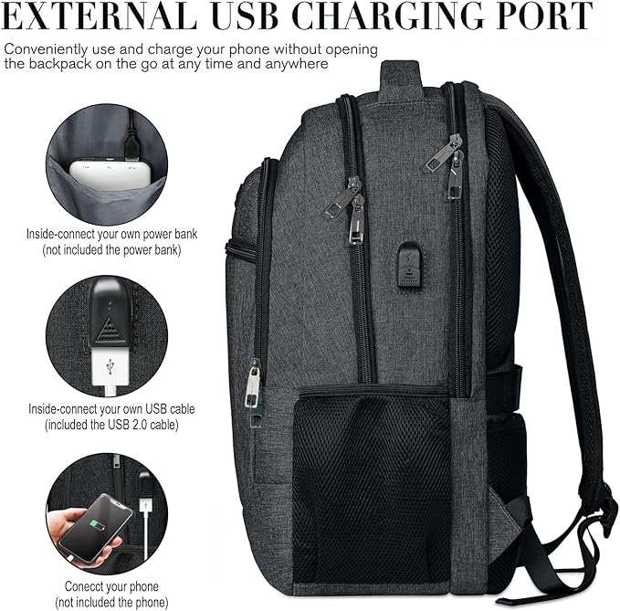 Travel Laptop Backpack for Men and Women, Backpacks for School Teen Boys, Business Anti Theft Slim Durable Back Pack with USB Charging Port, Adult Computer Bag Gift 15.6 IN Laptop, Black