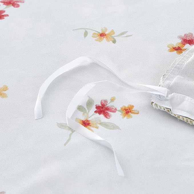 mixinni Duvet Cover Queen Size, Long Staple Cotton Reversible Green Floral Duvet Cover Set with Zipper Ties, 3 Pieces Botanical Pink Flowers and Green Branches Patterns Bedding Set