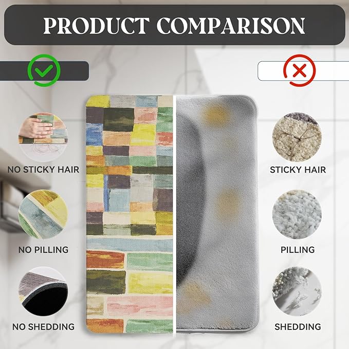 MontVoo -Bath Mat-Non Slip Thin Bathroom Rugs Fit Under Door- Quick Dry Absorbent Faux Suede Surface Grey Bathroom Floor Mats-Shower Rug for in Front of Bathtub Shower Colorful Plaid 17x27.5