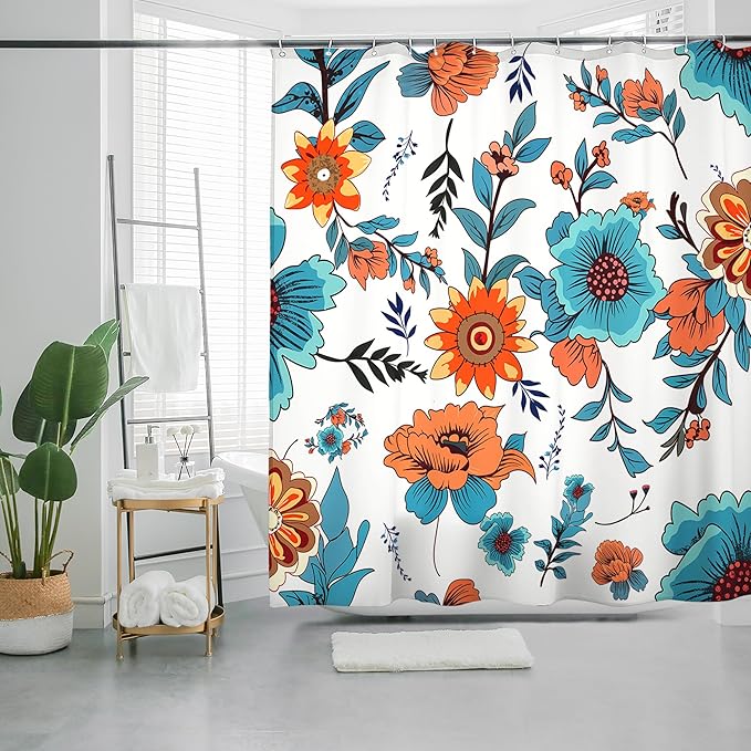 Bohemian Bathroom Curtain Colorful Boho Floral Print Beautiful Bright Polyester Fabric Cloth Shower Curtain for Bathroom Decoration, 72"x72"