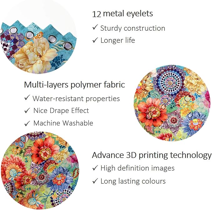 Bohemian Bathroom Curtain Colorful Boho Floral Print Beautiful Bright Polyester Fabric Cloth Shower Curtain for Bathroom Decoration, 72"x72"