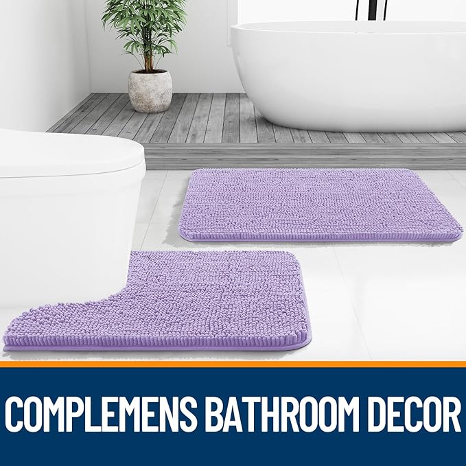 OLANLY Bathroom Rugs 70x46, Extra Soft Absorbent Chenille Bath Rugs, Rubber Backing Quick Dry, Machine Washable Bath Mats for Bathroom Floor, Tub and Shower, Home Decor Accessories, Lavender