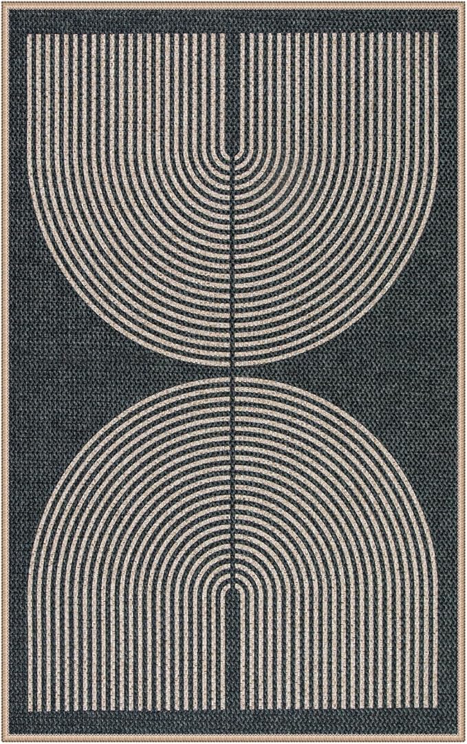 Lahome Rainbow Indoor Door Mat, 20"x32" Small Black Rugs for Entryway Kitchen Neutral Area Rug, Farmhouse Non Slip Non Shedding Lightweight Floor Carpet for Front Porch