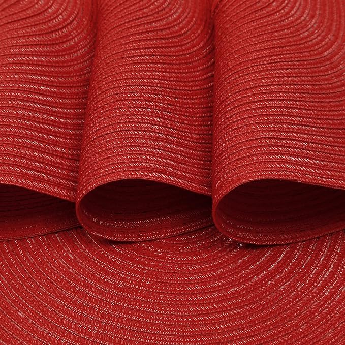 SHACOS Round Placemats Set of 6 Braided Cotton Polyester 15 inch Washable Place Mats for Dining Tables Christmas Table Mats Home Wedding Party Table Decor (Red, 6)