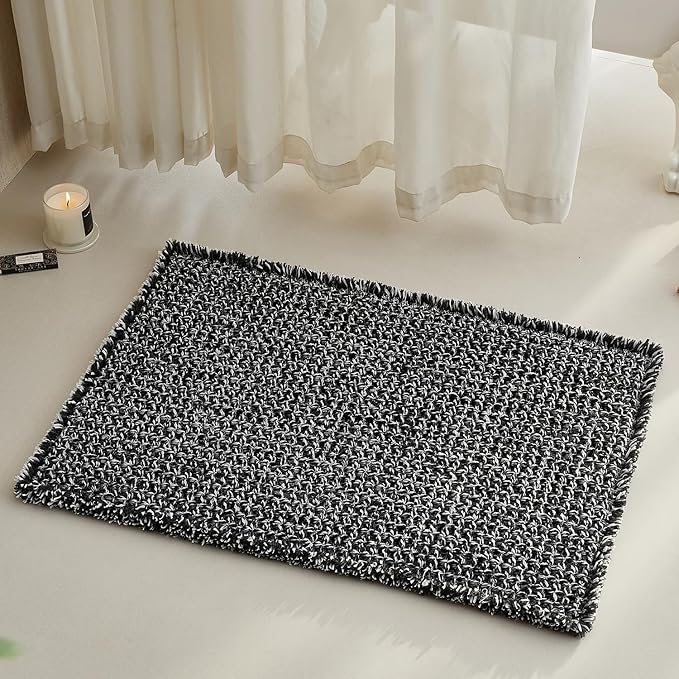 Black and White Bathroom Rugs, Waffle Runner Rug Bathroom Non Slip Washable Long Super Absorbent Quick Dry Boho Farmhouse Bath Decor, 72"x24" Black and White