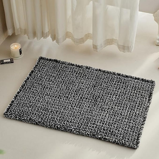 Black and White Bathroom Rugs, Waffle Runner Rug Bathroom Non Slip Washable Long Super Absorbent Quick Dry Boho Farmhouse Bath Decor, 72"x24" Black and White