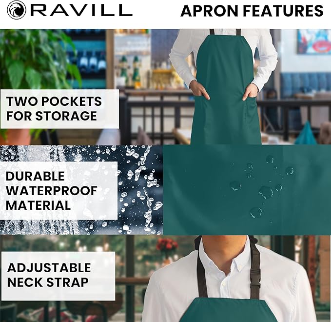 Waterproof Apron For Men and Women - 2 Pockets - 35", Black - Multi Purpose Work Aprons for Dishwashing, Dog Grooming