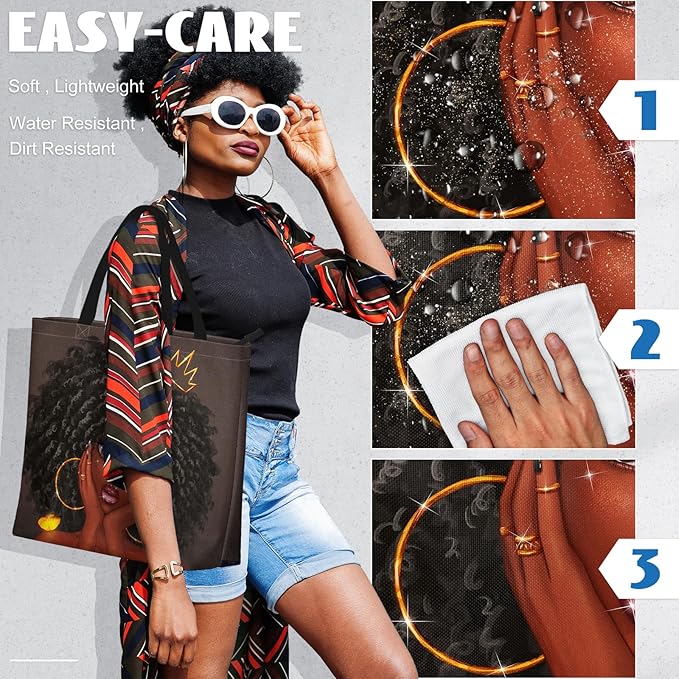 African American Women Tote Bag Black Shoulder Handbag For Women Fit Work Beach Labtops With Zip