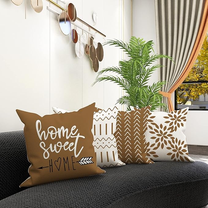 YCOLL Pillow Covers 18x18 Set of 4, Modern Sofa Throw Pillow Cover, Decorative Outdoor Linen Fabric Pillow Case for Couch Bed Car 45x45cm