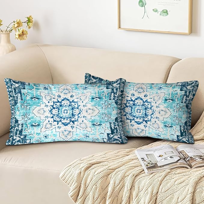 Boho Throw Pillow Covers 12x20 inch Set of 2,Boho Vintage Carpet Pattern Antique Ethnic Decor Double Sided Pattern Cushion Cover Soft Pillow Case Living Sofa Room Bed Square Pillow Cover