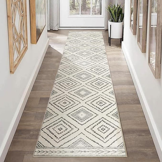 Area Rug 2x10 Rug Machine Washable Non-Slip Low Pile Print Pattern Western Rug for Living Room Bedroom Entryway Tribal Series -Navywhite/Black