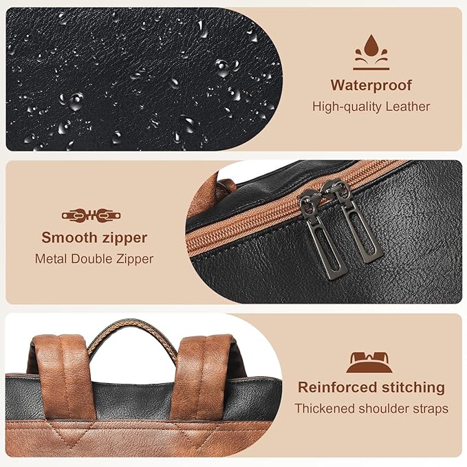 Shrrie Laptop Backpack for Women 15.6 inch,Travel Leather Backpack Purse Nurse Teacher Carry on Backpack Computer Bag,Professional Water-Resistant College Business Work Casual Daypack,Two-tone Maroon