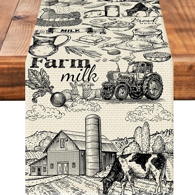 Farm Burlap Table Runner Seasonal Spring Fall Kitchen Dining Linen Table Decoration for Indoor Outdoor Home Party Dinner 13x72 Inch