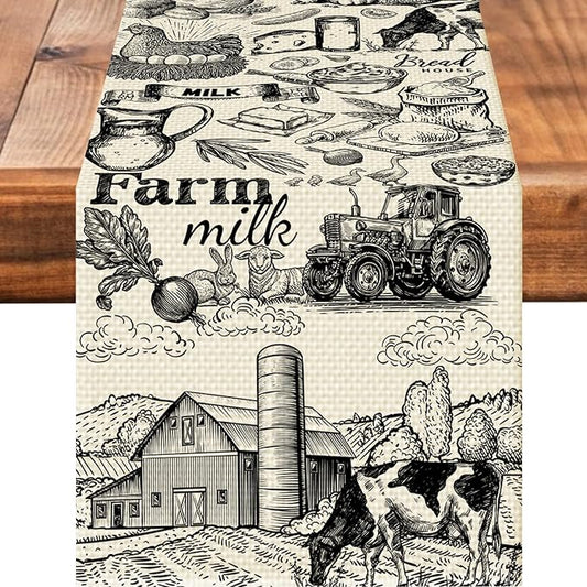 Farm Burlap Table Runner Seasonal Spring Fall Kitchen Dining Linen Table Decoration for Indoor Outdoor Home Party Dinner 13x72 Inch