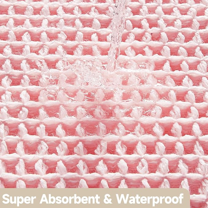 Light Peachy Pink Bathroom Rugs, Waffle Bath Mat Non Slip Washable Quick Dry Cute Bath Mat Boho Farmhouse Bathroom Decor, 48"x24" Light Peachy Pink