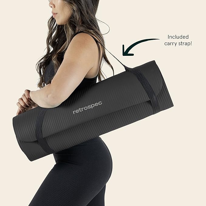 Retrospec Solana Yoga Mat 1/2" Thick w/Nylon Strap for Men & Women - Non Slip Exercise Mat for Yoga, Pilates, Stretching, Floor & Fitness Workouts