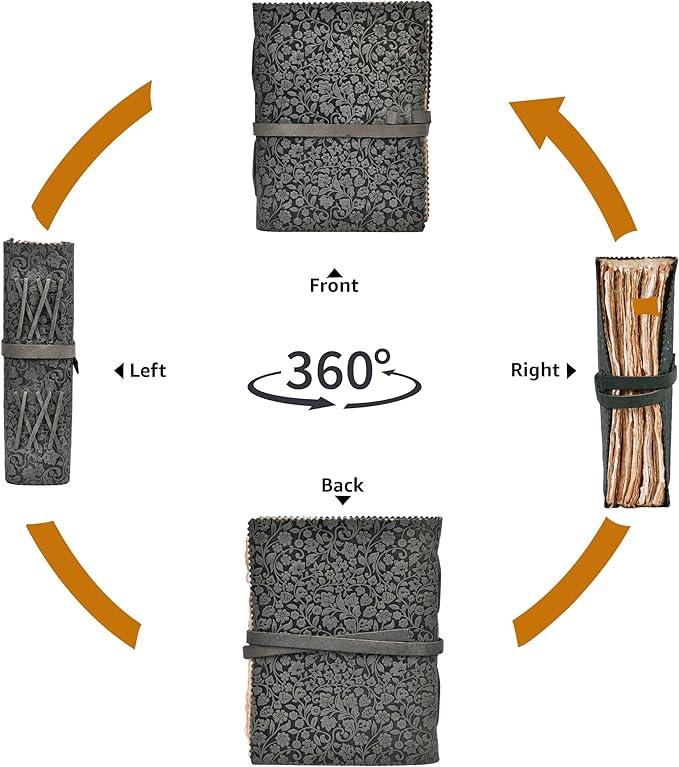 LEATHER VILLAGE Leather Bound Floral Embossed Journal for Women Men - 200 Pages, 10X7 Inches, Black - Book of Shadows, Vintage Blank Paper Travel Diary, Notebook for Writing, Drawing, Sketchbook