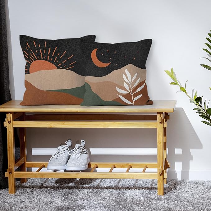 HIWX Boho Pillow Covers, Boho Sun Moon Mountains Decorative Pillowcase Throw Pillow Cover 18x18,Boho Throw Pillows,Boho Sun Desert for Sofa Bed Room Home Bedroom Decor Set of 2 Pillow Case