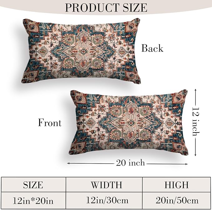 Boho Throw Pillow Covers 12x20 inch Set of 2,Boho Vintage Carpet Pattern Antique Ethnic Decor Double Sided Pattern Cushion Cover Soft Pillow Case Living Sofa Room Bed Square Pillow Cover