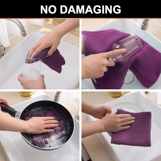 Homaxy 100% Cotton Dish Cloths, 6 Pack - 12 x 12 Inches, Waffle Weave Super Soft and Absorbent Dish Towels Quick Drying Dishcloths, Purple