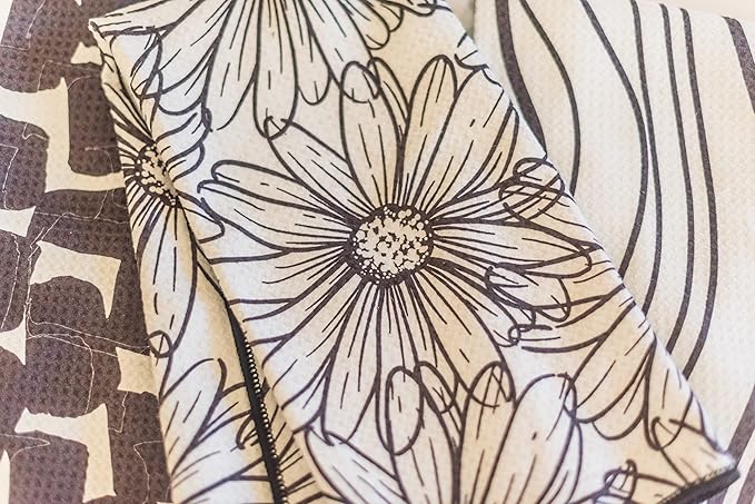 || 3 Pack|| Kitchen Towels || Dish Towels || Tea Towels || Highly Absorbent || Hanging Loop || Dish Cloths || Modern || Designer Prints (Beige/Black)