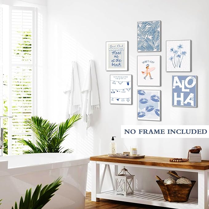 9Pcs Blue Coastal Poster Beach Cowgirl Wall Art Trendy Summer Aesthetics Painting Beachy Collage Ocean Picture Wall Decor Preppy Print for Hallway Bedroom And Living Home Frameless8x10Inch