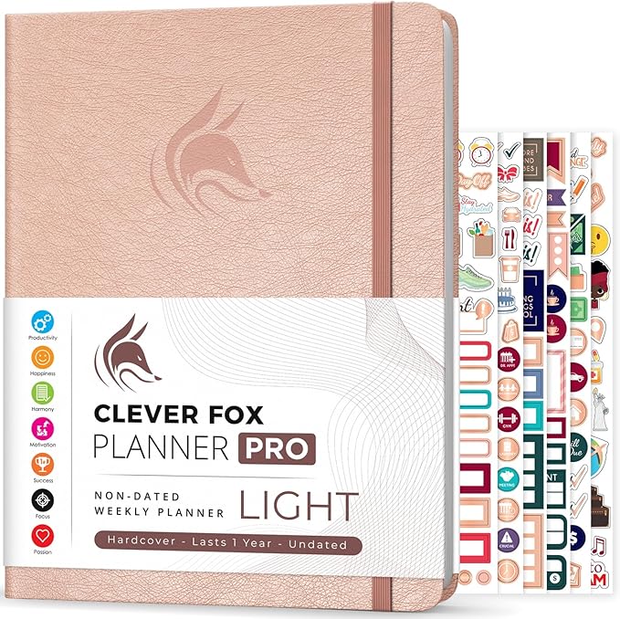 Clever Fox Planner PRO Light – Weekly & Monthly Life Planner to Increase Productivity, Time Management and Hit Your Goals, 8.5x11″ (Rose Gold)