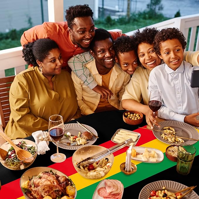 Kinlop 3 Pcs Black History Tablecloth 108 x 51 Inch Juneteenth Kwanzaa Table Covers Plastic Waterproof Disposable Table Clothes for Africa American Independence Freedom Party Supplies(Classic)