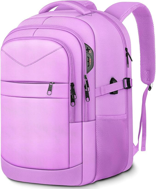 Lapsouno Laptop Backpack, Travel Laptop Backpack, 15.6 Inch Carry on Backpack with USB Port, Anti Theft TSA Travel Bag for Women, College School Backpack for Women, Light Purple