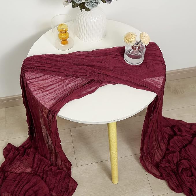 DOLOPL Christmas Table Runner, Burgundy Cheesecloth Table Runner for Christmas Decorations 10ft Cheese Cloth Table Runner Gauze Runner 120inch Long for Christmas Wedding Bridal Baby Shower Birthday