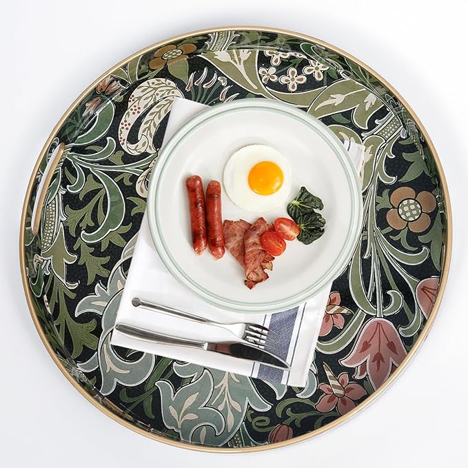 Round Coffee Table Trays, Serving Tray with Handles for Ottoman Coffee Table, Large Tray for Living Room Modern