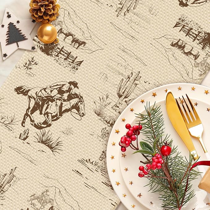 Cowboy Farm Table Runner Seasonal Spring Fall Kitchen Dining Linen Table Decoration for Indoor Outdoor Home Party Dinner 13x72 Inch