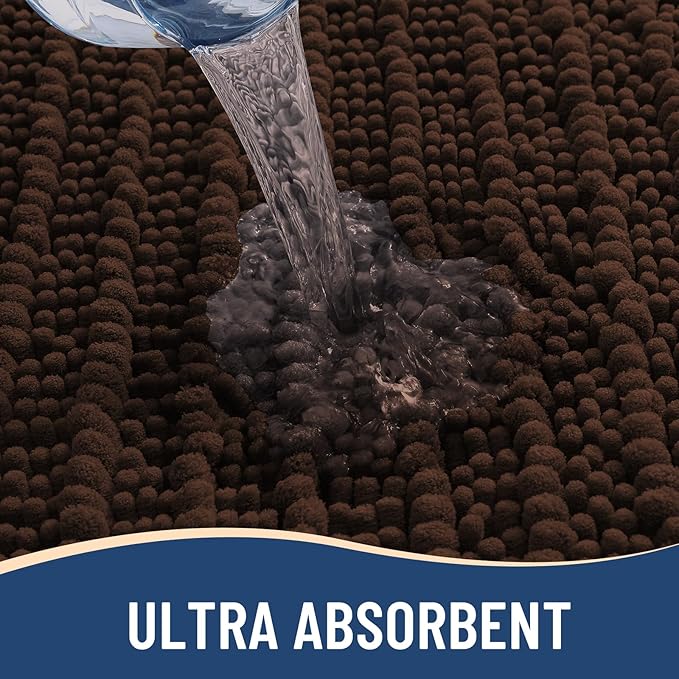 Arotive Luxury Chenille Bathroom Rug Mat, Extra Soft Thick Absorbent Shaggy Bath Rugs, Non-Slip Machine Wash Dry, Plush Bath Mats for Bathroom, Shower and Tub, 40x32, Brown