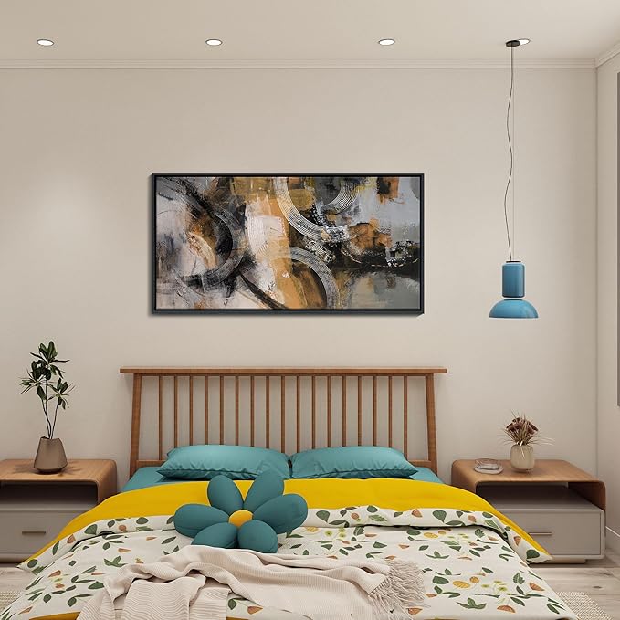 KLAKLA Modern Art Wall Decor - Large Wall Art for Living Room, Office, Bedroom - Abstract Wall Art Canvas Pictures for Living Room - Orange, Gray, Yellow Wall Artwork 20×40IN