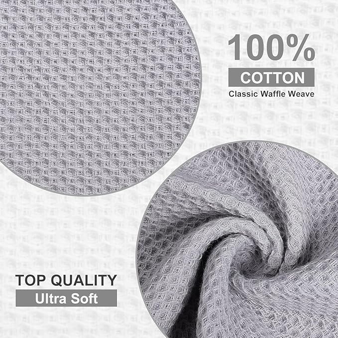 Homaxy 100% Cotton Dish Cloths, 8 Pack - 12 x 12 Inches, Waffle Weave Super Soft and Absorbent Dish Towels Quick Drying Dishcloths, Light Grey