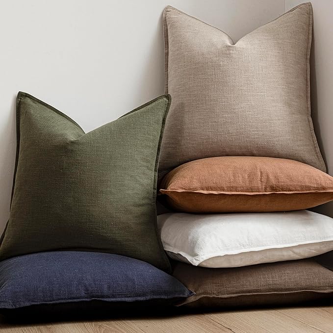 Foindtower Pack of 2, Decorative Linen Soild Throw Pillow Covers Soft Accent Lumbar Cushion Case Farmhouse Pillowcase for Chair Couch Sofa Bedroom Living Room Home Decor 12 x 20 Inch Natural Linen