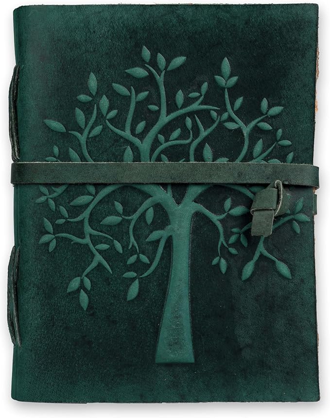 LEATHER VILLAGE Tree of Life Journal - 8"X6" (A5) inches - Turquoise - 200 Antique Deckle Edge Handmade Paper – Book of Shadows - Vintage Leather Bound Journal for Women & Men