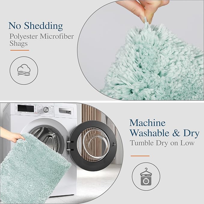 Walensee Contour Rug (20x24, Aqua) Non Slip Bath Mat, Soft Microfiber Shaggy Mat, Machine Washable, U Shape Toilet Rug