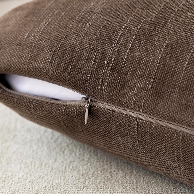 Foindtower Pack of 2 Soft Textured Chenille Throw Decorative Pillow Covers Lumbar Accent Solid Cushion Cover Cozy Neutral Farmhouse Pillow Case for Couch Sofa Bedroom Living Room 12x24 Inch, Chocolate