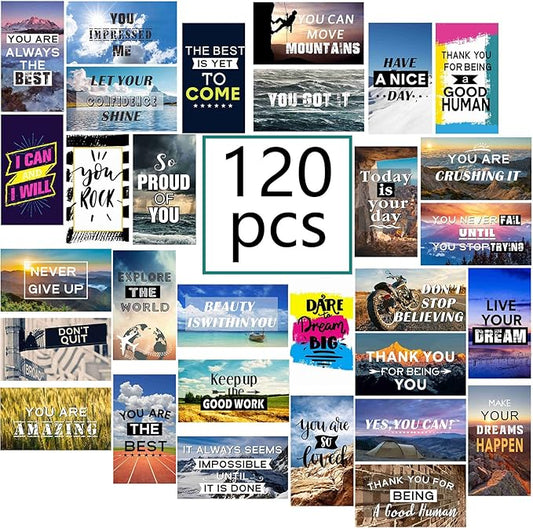 Outus 120 Pcs Motivational Encouragement Quote Cards, Inspirational Kindness Appreciation Gratitude Business Cards, Mini Note Cards for Students, 30 Styles, Landscape