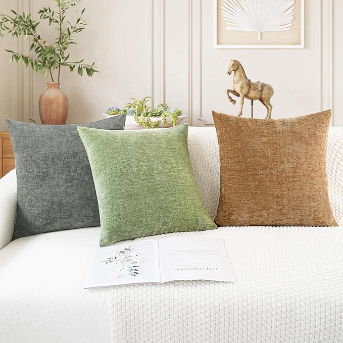 CaliTime Throw Pillow Covers Decorative 12 X 20 Inches Pack of 2 Cozy Chenille Cushion Case for Couch Sofa Bed Living Room Home Sage Green