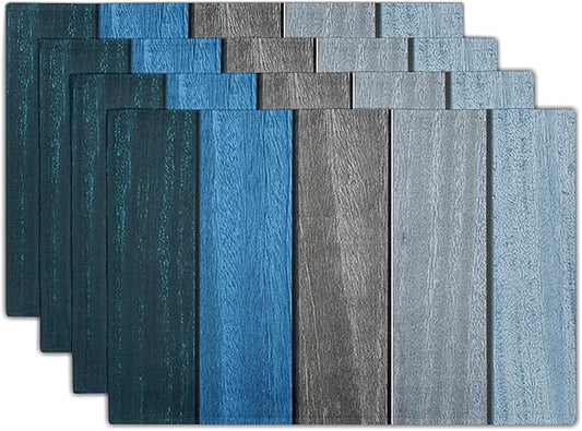 Giwawa Rustic Wood Placemats Set of 4- Navy Blue Grey Wooden Board Linen Place Mat 12x18 Inch- Farmhouse Country Style Washable Heat Resistant Table Mats for Kitchen Dining Cabin Decor