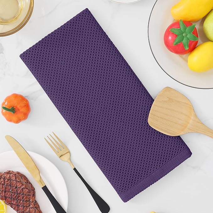 Homaxy 100% Cotton Waffle Weave Kitchen Dish Towels, Ultra Soft Absorbent Quick Drying Cleaning Towel, 13 x 28 Inches, 12-Pack, Eggplant