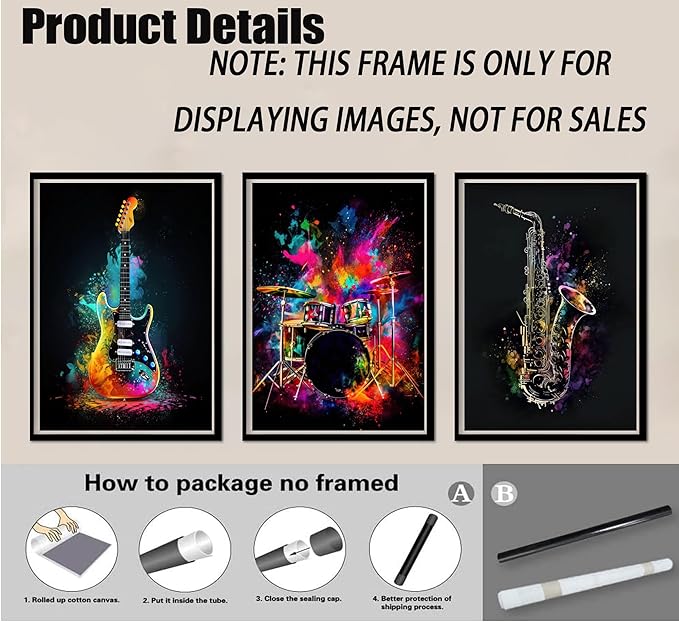3pcs Musical Instrument Graffiti Canvas Wall Art Pop Music Instrument Style Posters Prints Rock Electric Guitar Jazz Drum Wall Decor Pictures for Living Room Bedroom Home Decoration Unframed